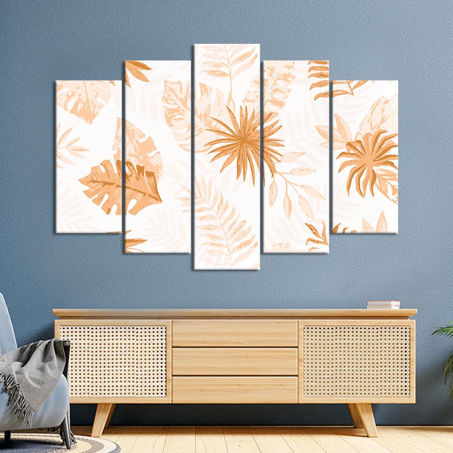 Картина на полотні Коричневе тропічне листя на білому тлі 137x85 см (V629-5_L)
