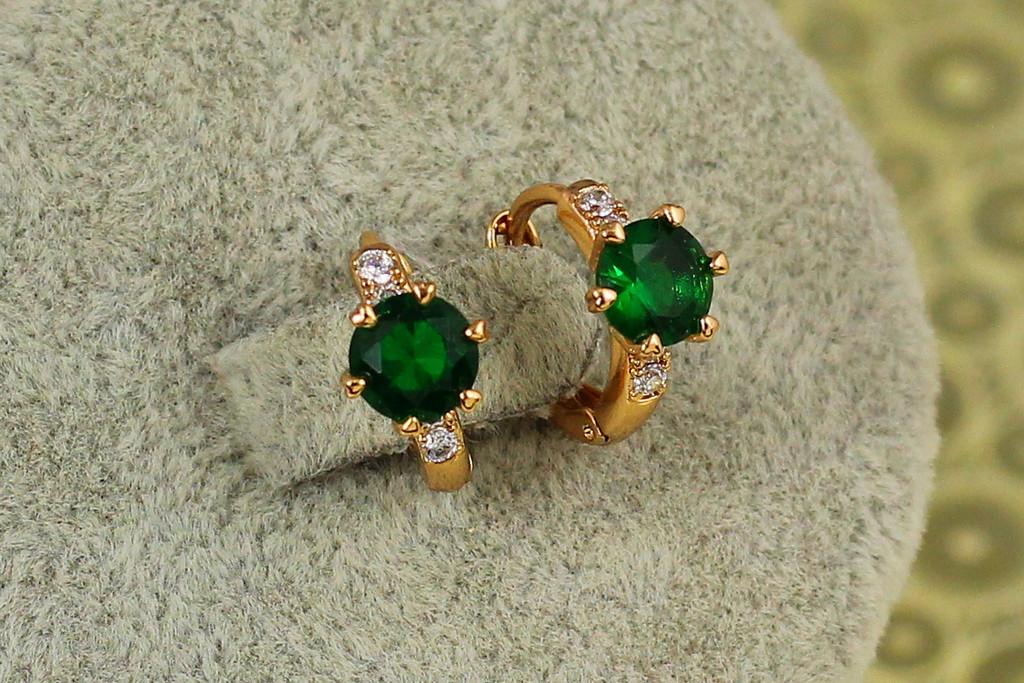 Серьги детские Xuping Jewelry глобус с зеленым камнем 1,2 см Золотистый (2420837599)