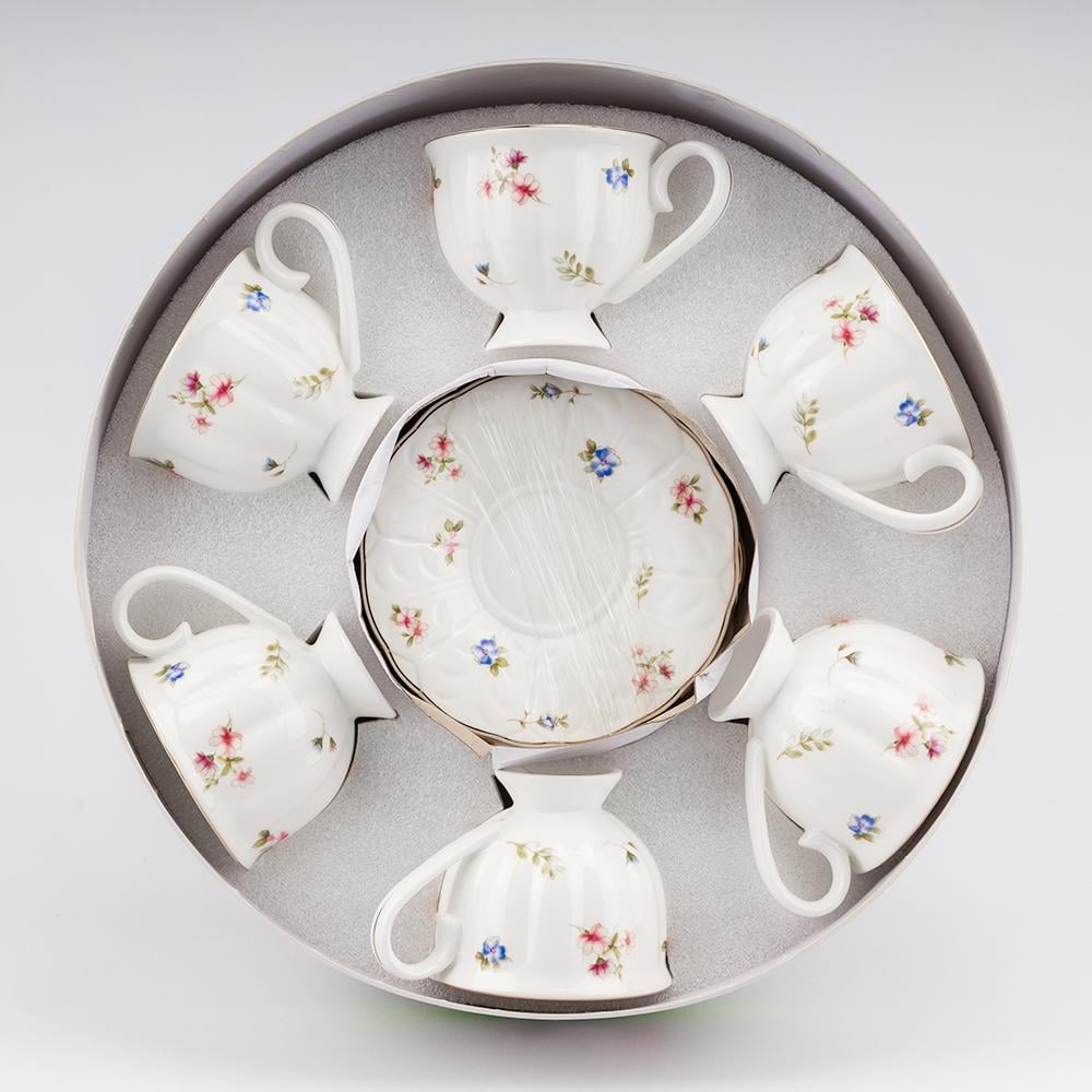 Набор чайных чашек и блюдец Цветочный вальс на 6 персон 230 мл Белый (9292-002)