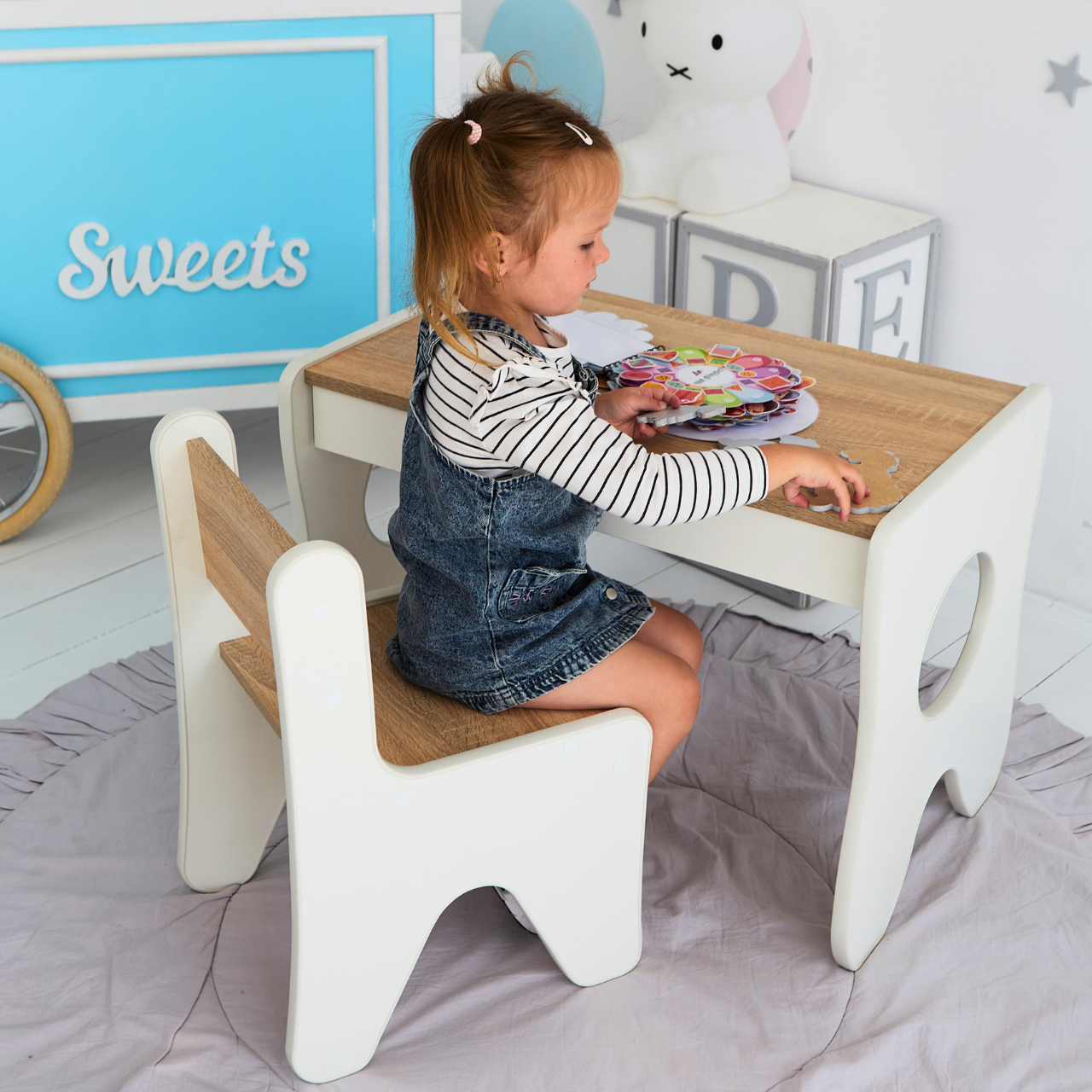 Стільчик в дитячу кімнату 55х37х33 см Білий з деревом - фото 5 Стільчик в дитячу кімнату 55х37х33 см Білий з деревом - фото 5