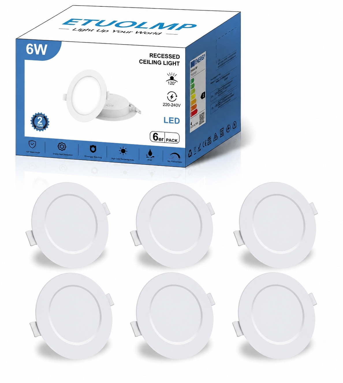 Светильники встроенные ультра плоские LED ETUOLMP 6 Вт 4000K IP44 6 шт. Нейтральный белый свет (SKU-074)