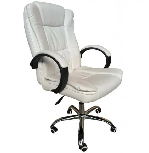 Кресло руководителя офисное компьютерное на колесах Bonro B-607 с механизмом качания экокожа Белый