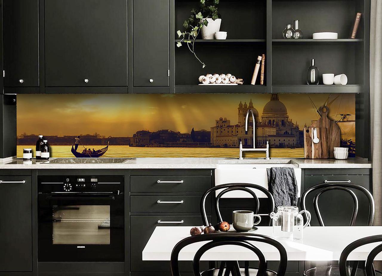 Кухонный фартук Венеция на закате гондола город из самоклеющейся виниловой пленки 65х250 см Коричневый