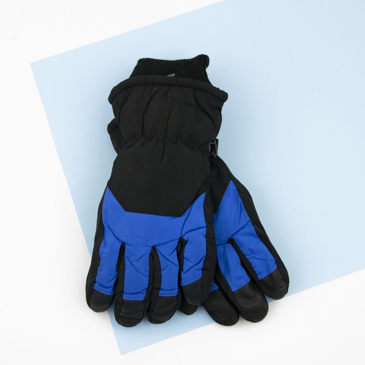 Рукавиці болоньєві лижні підліткові з хутром на резинці від 9 років Синій із чорним (23-12-64)