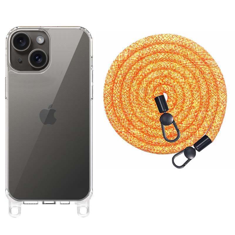 Противоударный Чехол TPU Transparent with Straps для Apple iPhone 13 / 14 (6.1") Orange/White