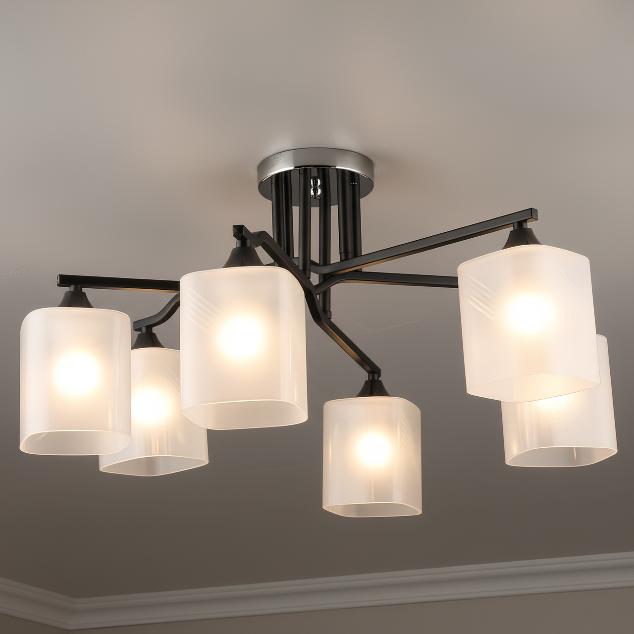 Люстра Valeso на шість плафона квадратної форми під лампи Е27 Чорний/Хром (B A4456/6 BK+CH)