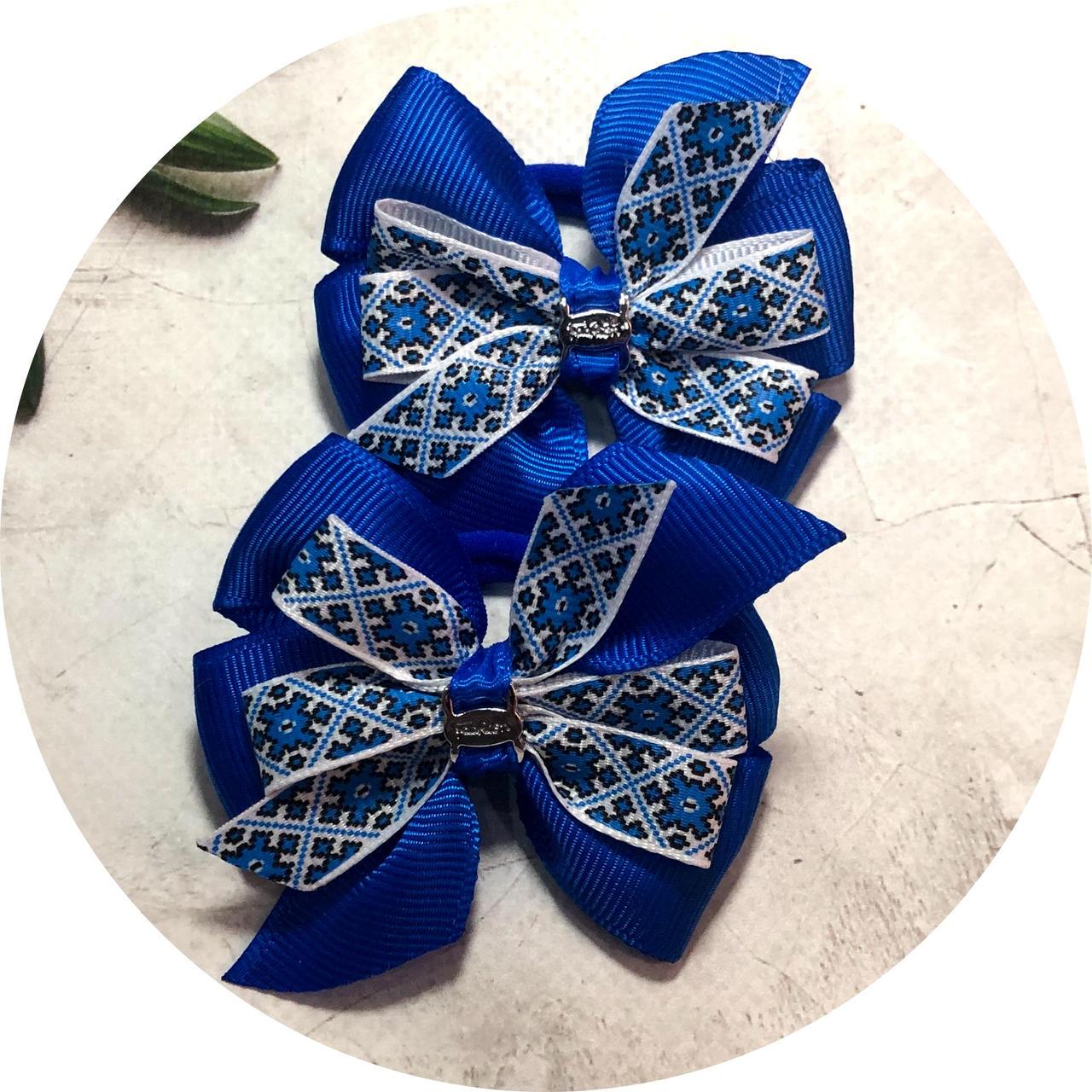 Бантики детские на шпильке Украинский орнамент 7 см 2 шт. Синий (11462)
