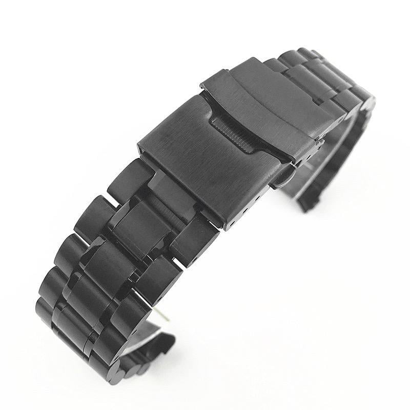 Ремінці для годинників PREMIUM з подвійною застібкою та заглушками 22 мм Чорний (32143222)