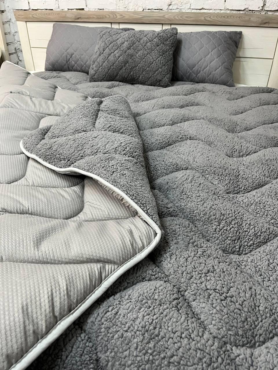 Покривало хутряне зі штучним наповнювачем 200x210 см Сірий (Д-Al-hutr-kovdra-005-02) - фото 3