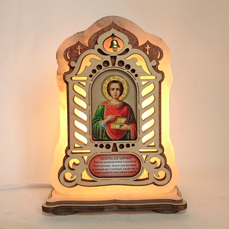 Соляная лампа Икона большая Пантелеймон желтого подсвечивания (20009) Соляная лампа Икона большая Пантелеймон желтого подсвечивания (20009)