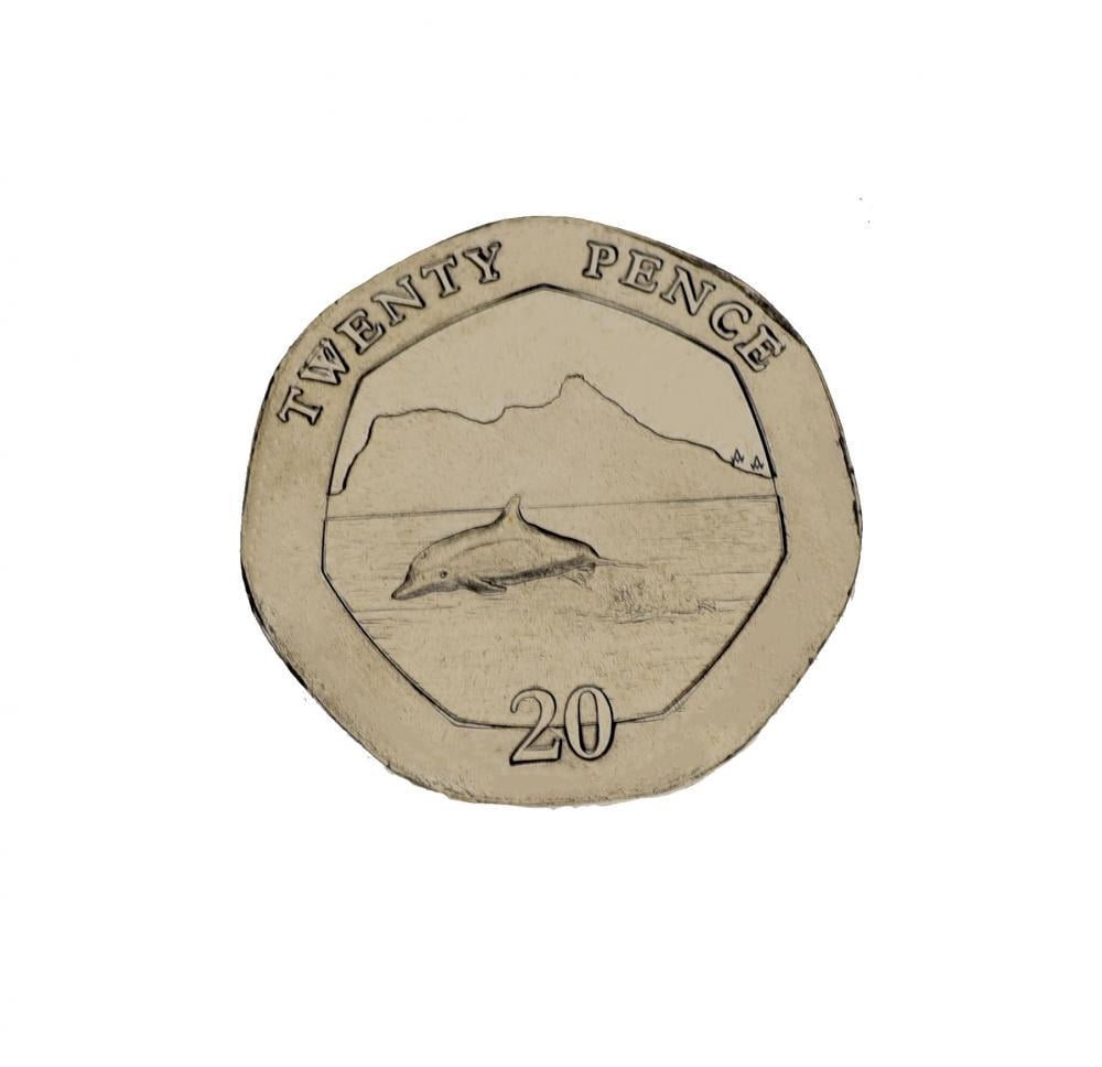 Коллекционная монета Гибралтар 20 пенсов 2020 UNC Дельфин (М16579)