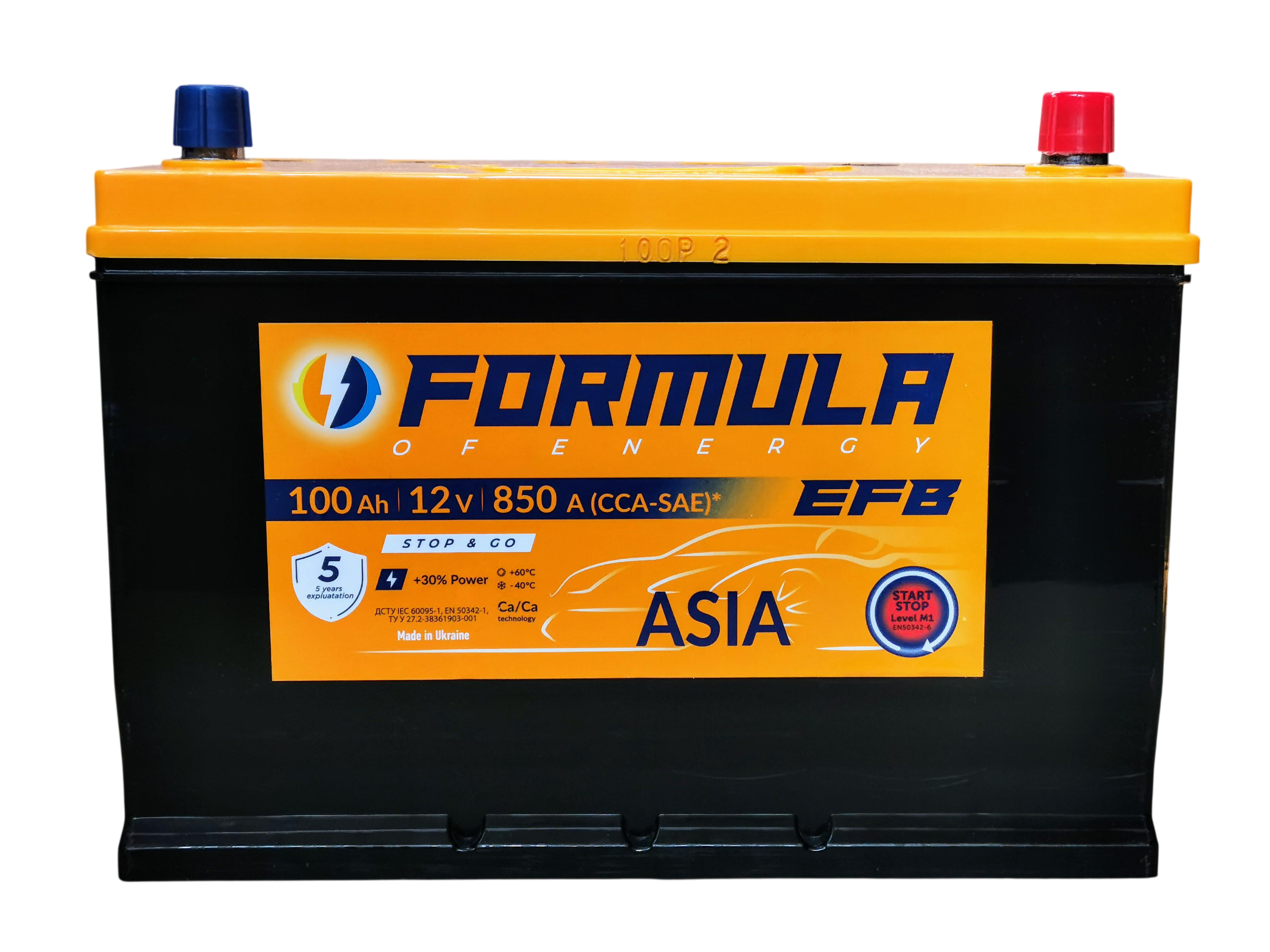 Аккумулятор автомобильный 6CT-100 Formula Asia EFB CCA850 100Ah-12V + справа 305х175х225 мм
