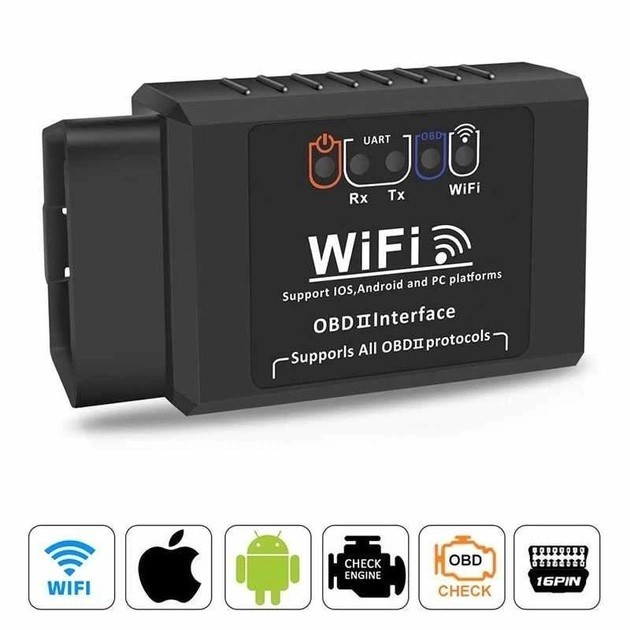 Автосканер ELM327 OBD WiFi/iOS/Android Чорний (1774967453) - фото 2