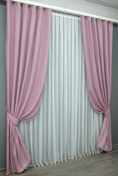 Ткань для штор лен Розовый (1344ш) - фото 2