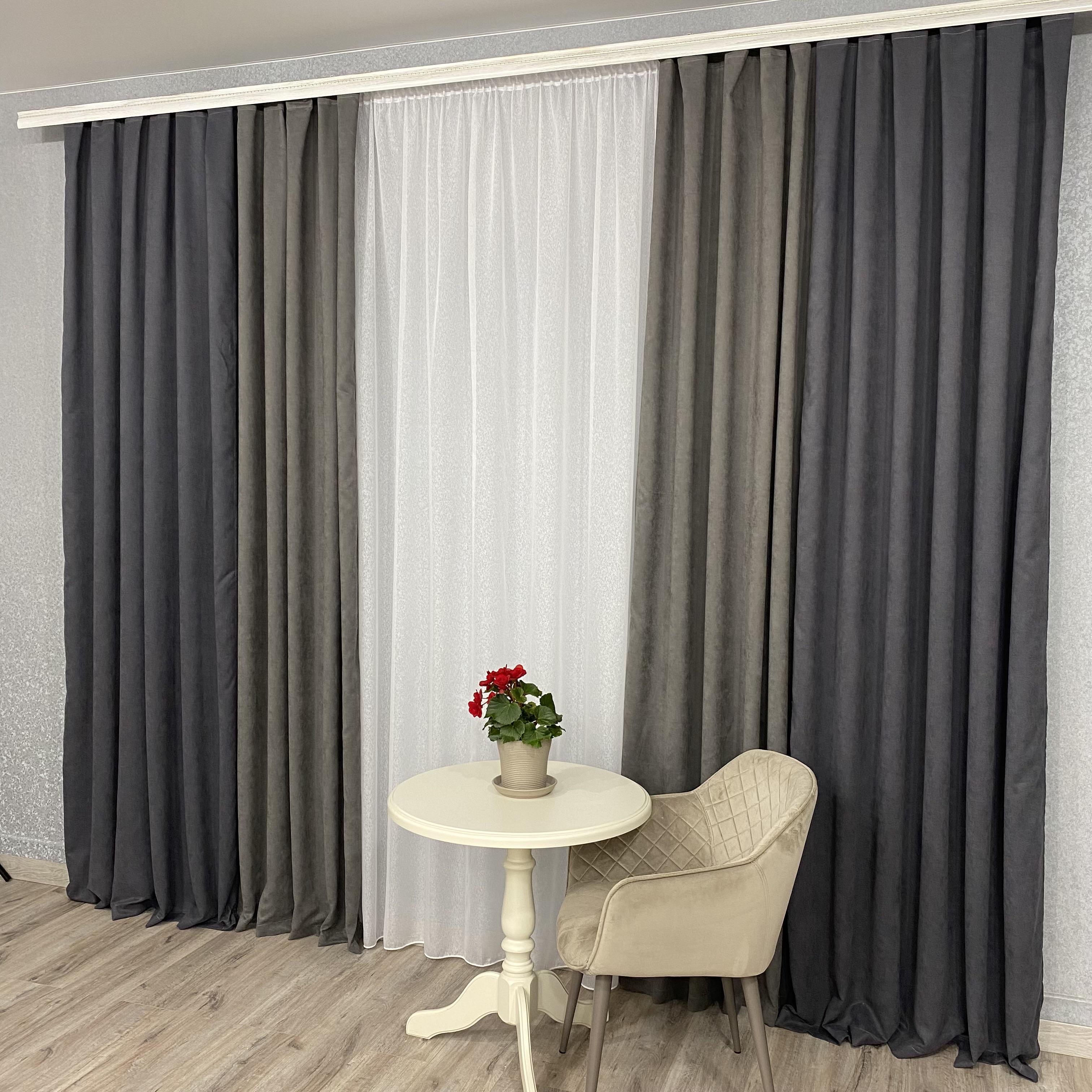 Шторы микровелюр TG Home Дуэт №450 1,50х2,70 м Графитовый/Серый (450-342/339) - фото 9