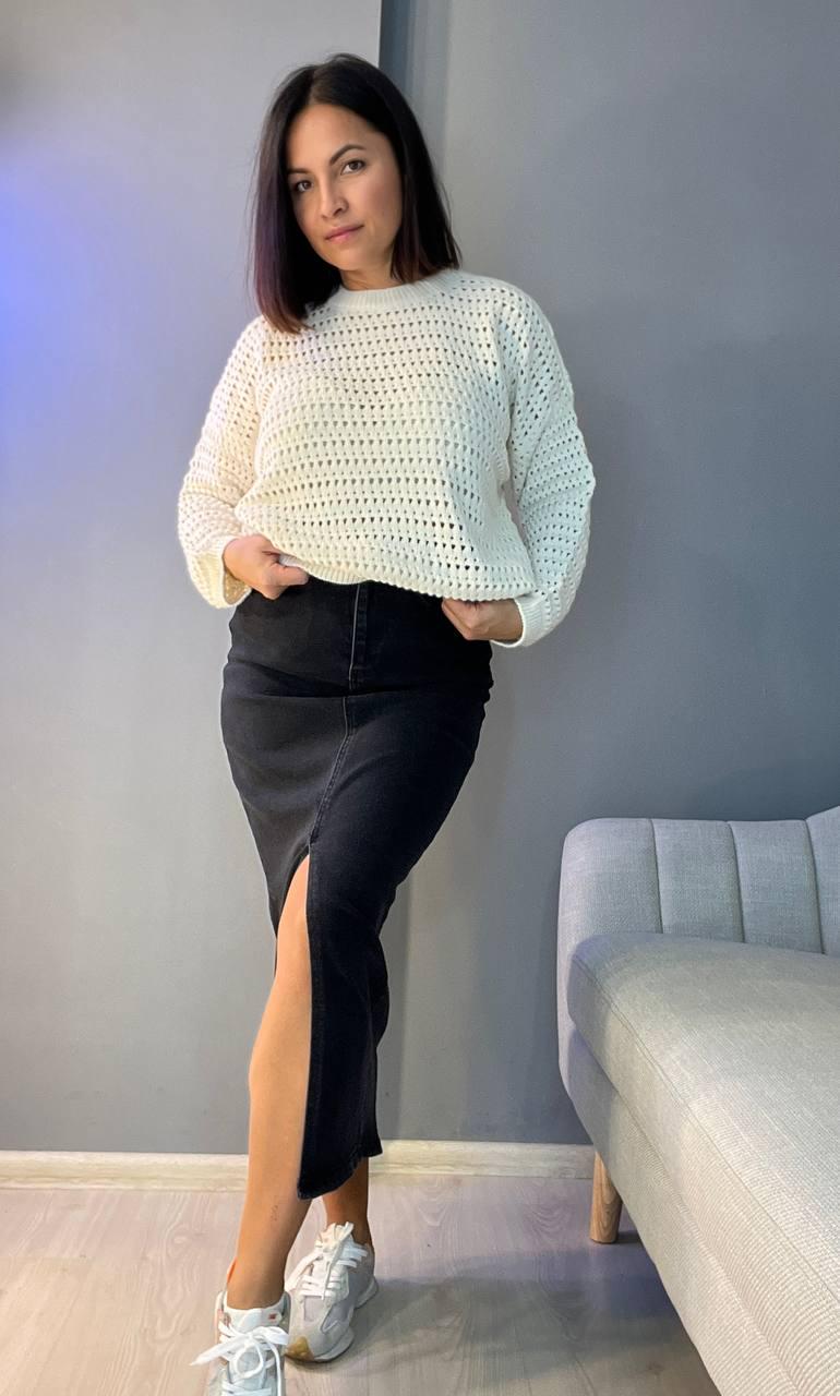 Светр жіночий MIX RAY 6766 ажурна вʼязка сітка павутинка OS Молочний (1232) - фото 3 Светр жіночий MIX RAY 6766 ажурна вʼязка сітка павутинка OS Молочний (1232) - фото 3