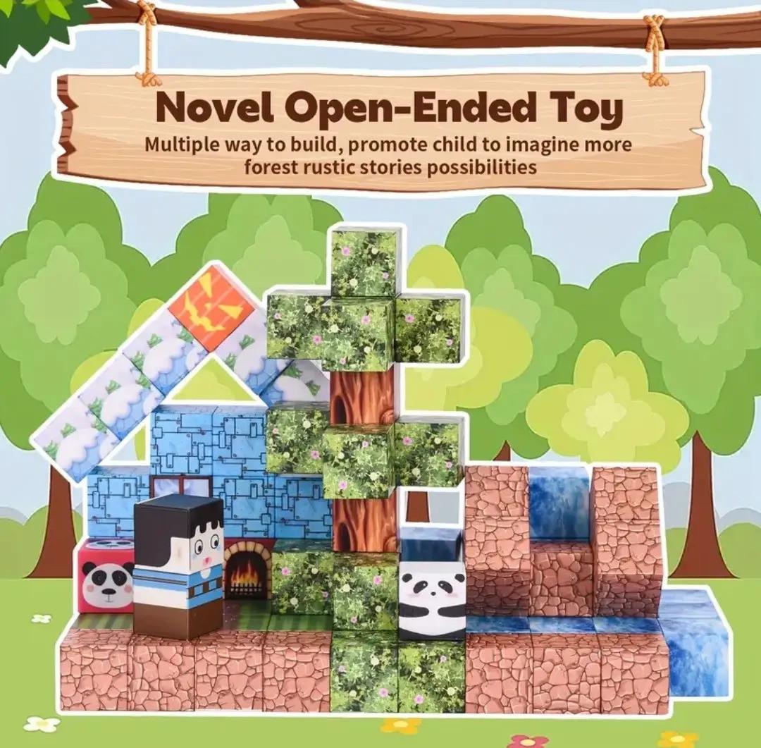 Конструктор магнітний Майнкрафт Ліс з водоспадом та льодовим будинком 100 кубиків - фото 5 Конструктор магнітний Майнкрафт Ліс з водоспадом та льодовим будинком 100 кубиків - фото 5