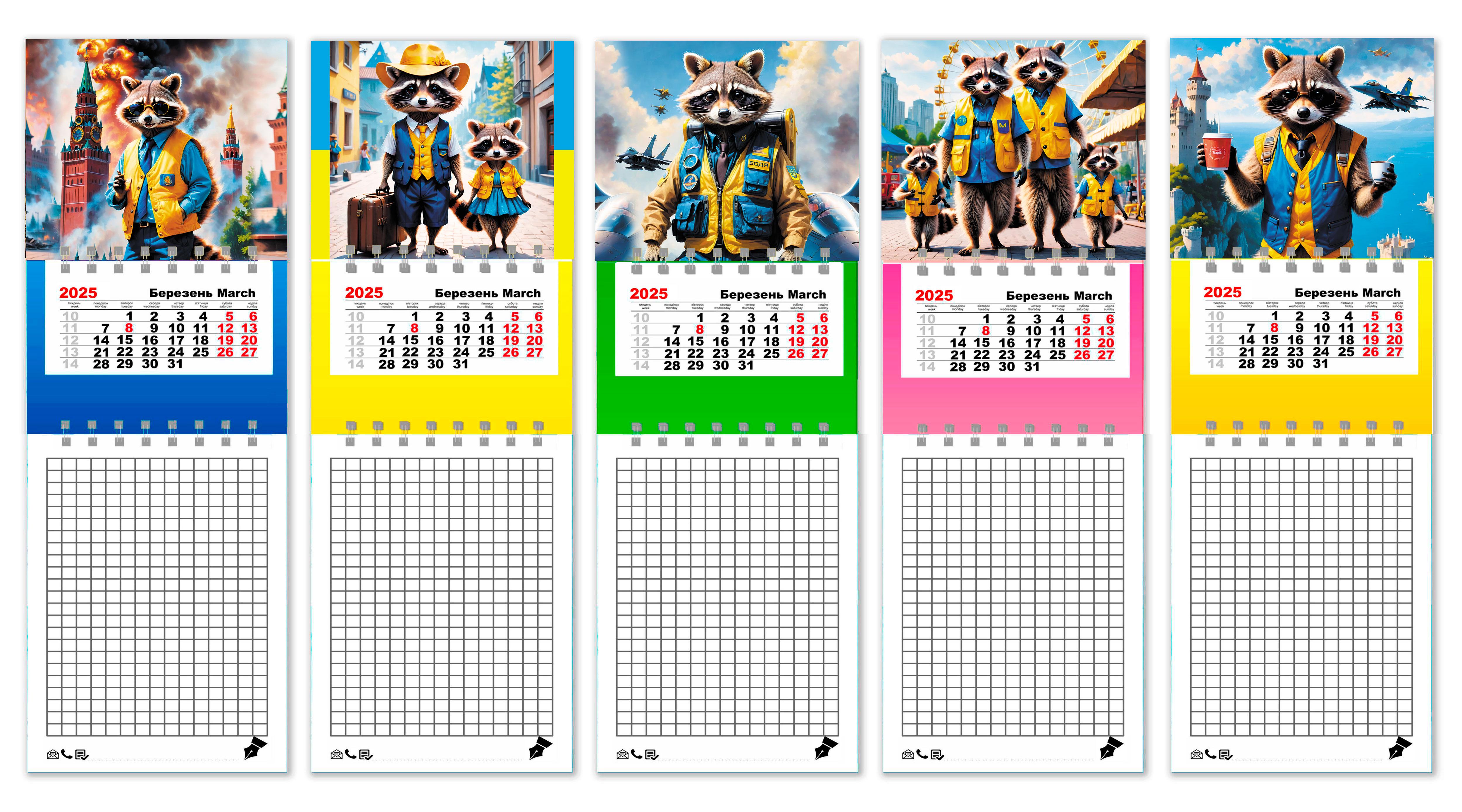 Календарь на магните на 2025 год с блокнотом APRIORI Енот Богдан 26х8,5 см 5 шт. (UA2588)