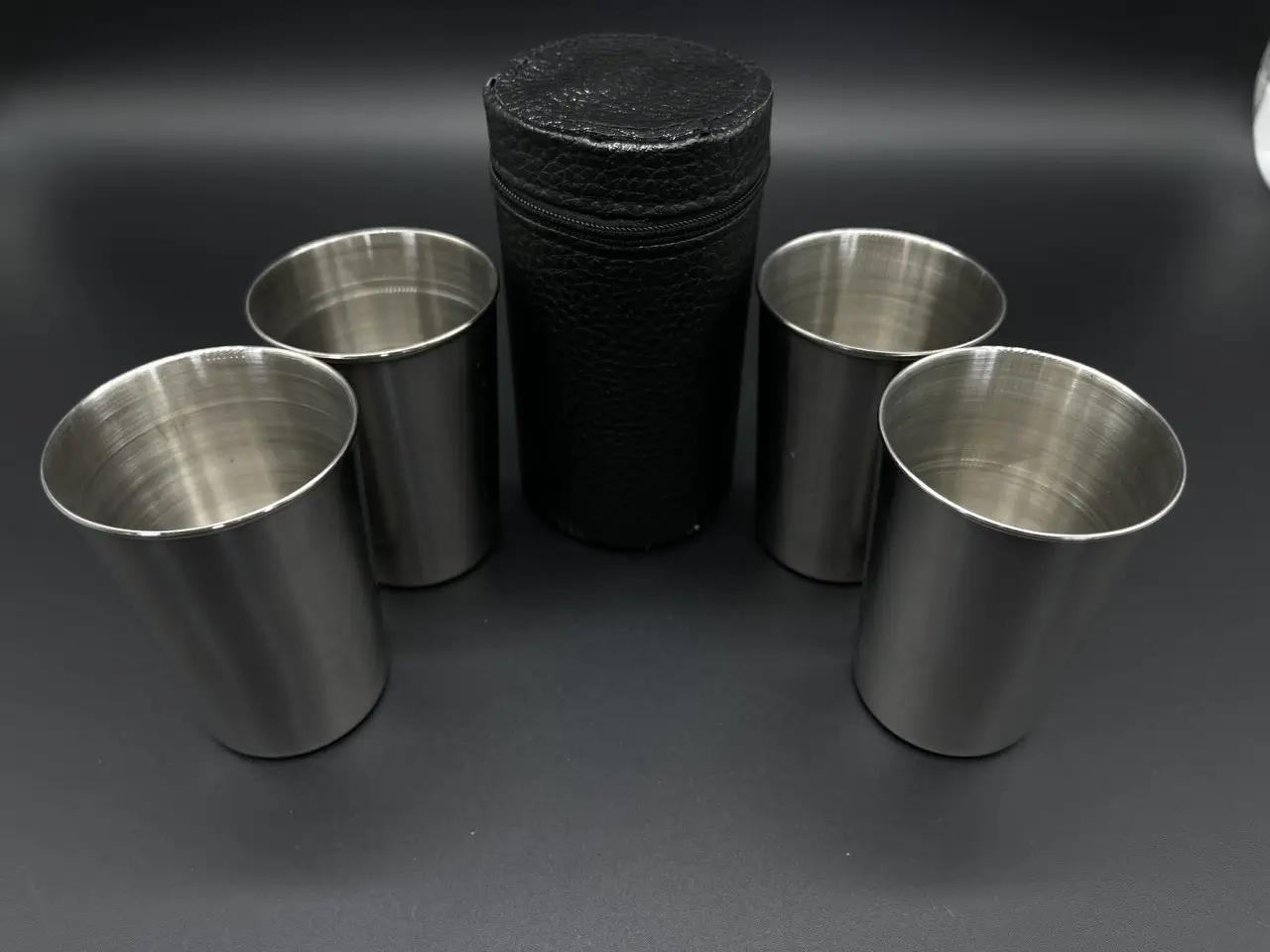 Набор стопок из нержавеющей стали в кожаном чехле на молнии 150 мл 4 шт. (BU-20) - фото 4
