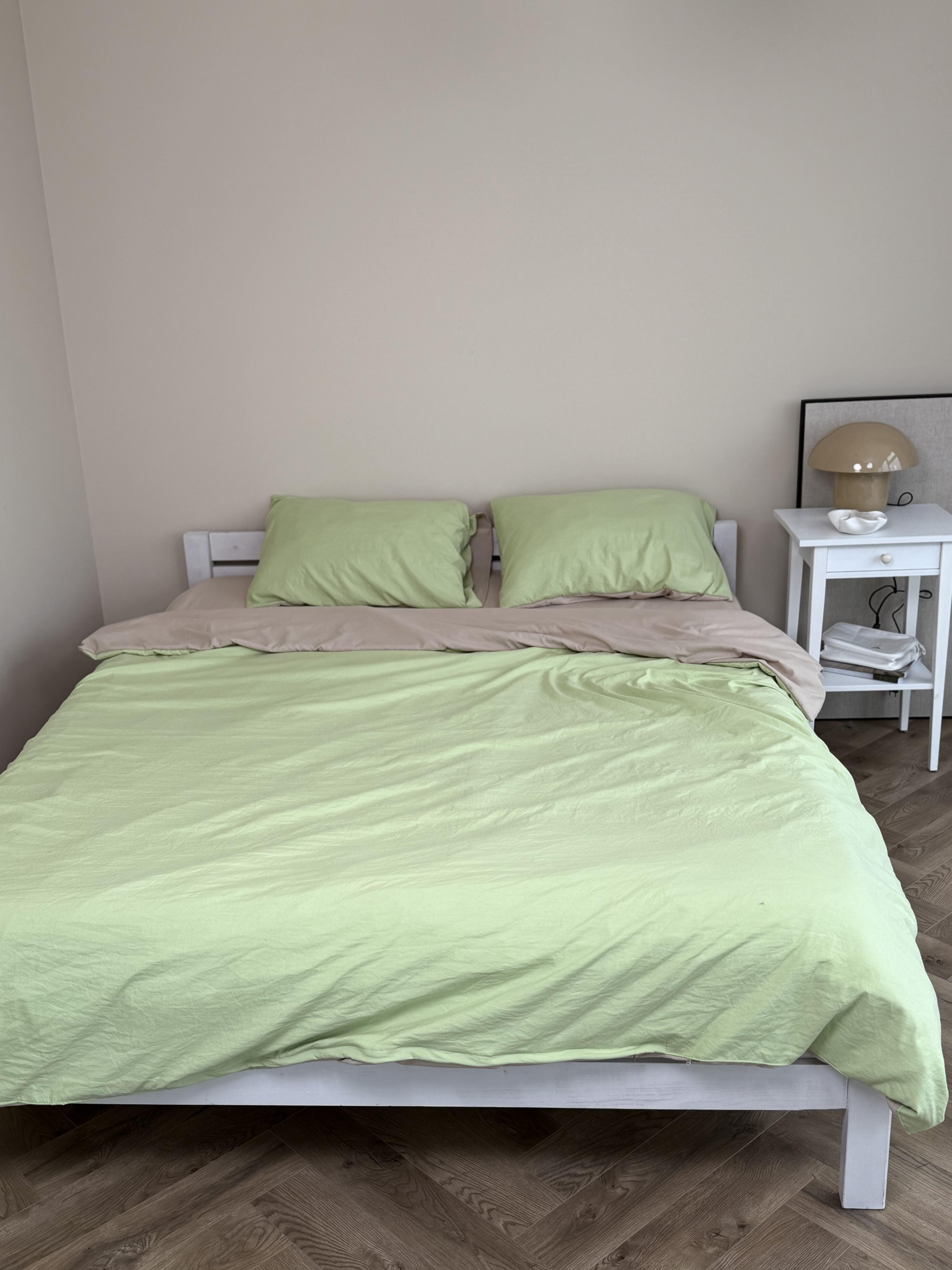 Комплект постельного белья Тень сатин евро/наволочки 50х70/70х70 см Зеленый/Бежевый (6834) - фото 3