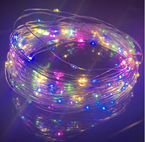 Гирлянда Капли Росы белая проволока 50 LED на батарейках 5 м Разноцветный (LG-50L5MWML)