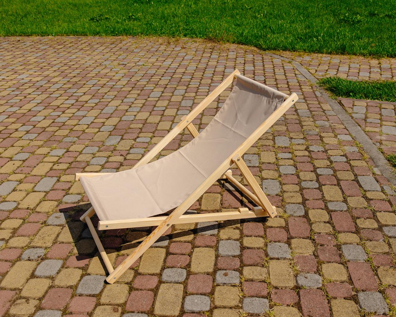 Шезлонг деревянный XRmaster раскладной тканевый Бежевый (0001775)
