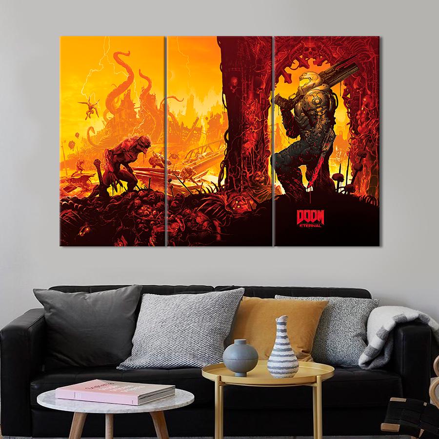 Настінний декор Герой із зброєю проти монстрів Doom Eternal 156x100 см (A200-3)