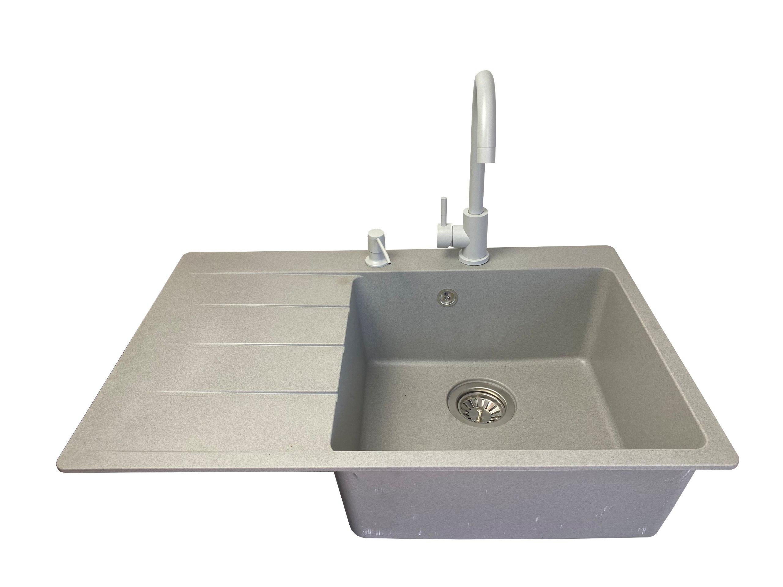Мийка для кухні VECTOR Forest 78x50 см чаша праворуч/дозатор/сифон/змішувач Світло-сірий (420dcb9f)