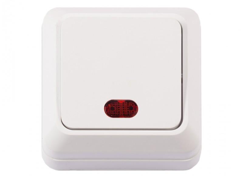 Выключатель одноклавишный накладной Luxel 2005 OPERA с подсветкой Белый (27551493)