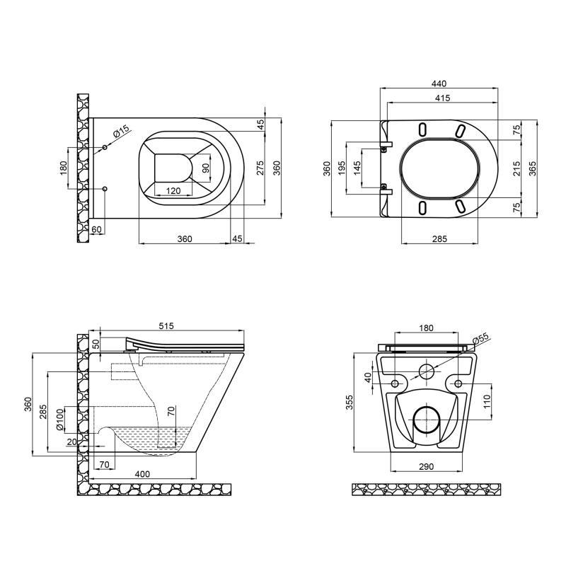 Унітаз підвісний Qtap Scorpio Rimless 515x355x365 мм із сидінням Slim Duroplast/Soft-close/Quick relase бачок 3/7,15 л Matt Black (QT1433053ERMB) - фото 2