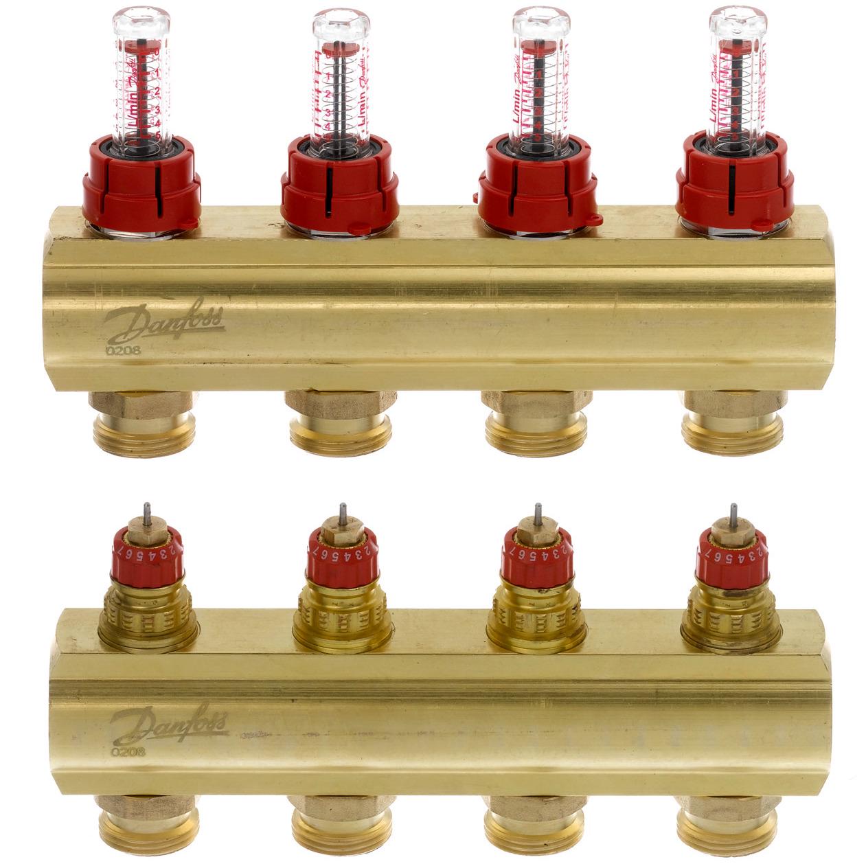 Колектор для теплої підлоги Danfoss 088U0524 4 контури з витратомірами 1"/3/4" (79866) - фото 3