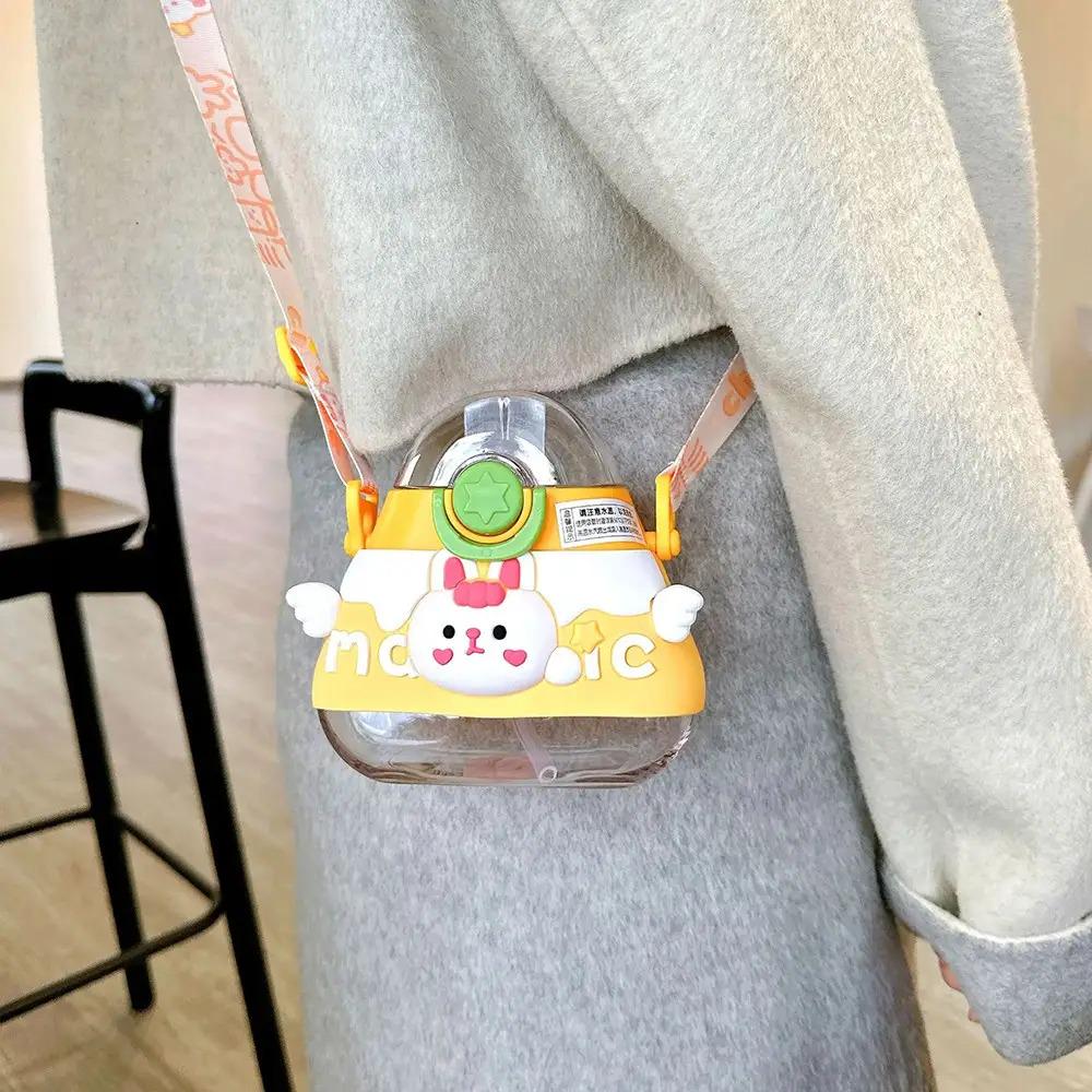 Дитяча пляшка для води з силіконовою трубочкою та ремінцем POP02313 520 мл Помаранчевий - фото 3