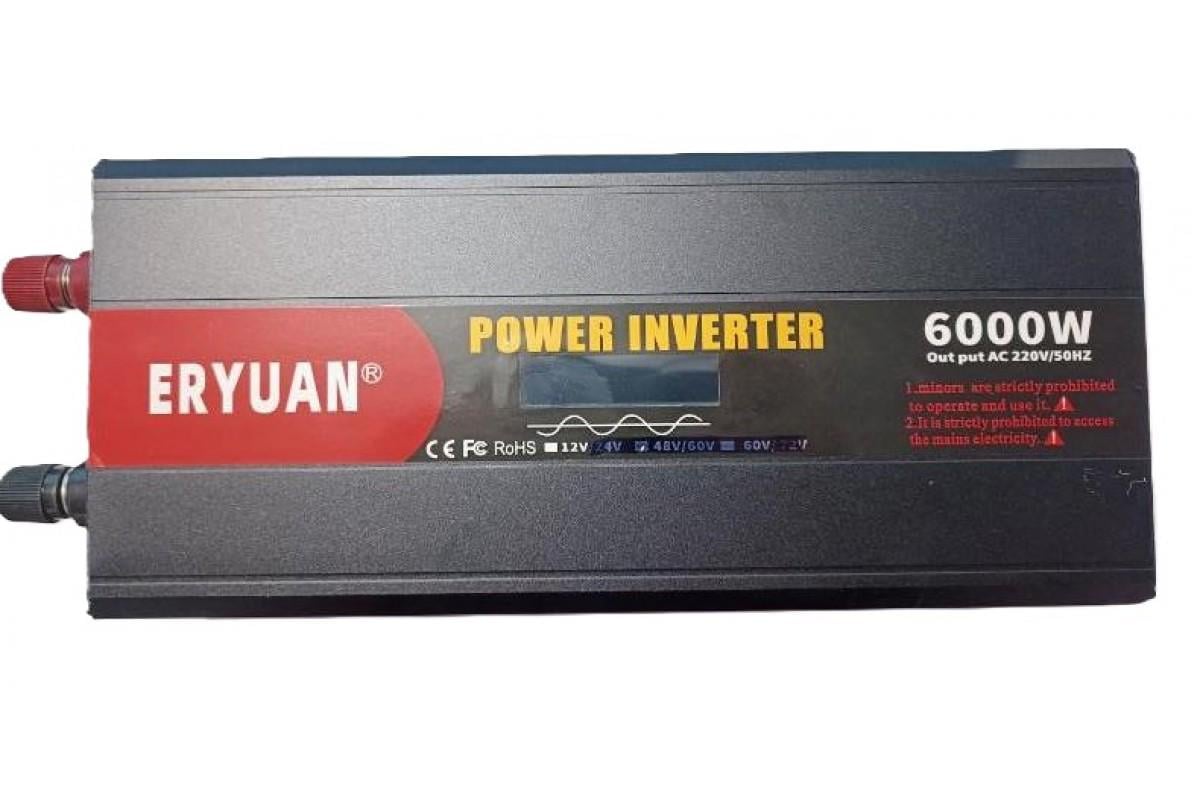 Инвертор автомобильный ERYUAN 6000W 12V/220V LCD дисплей чистый синус Черный (147-14-16199)