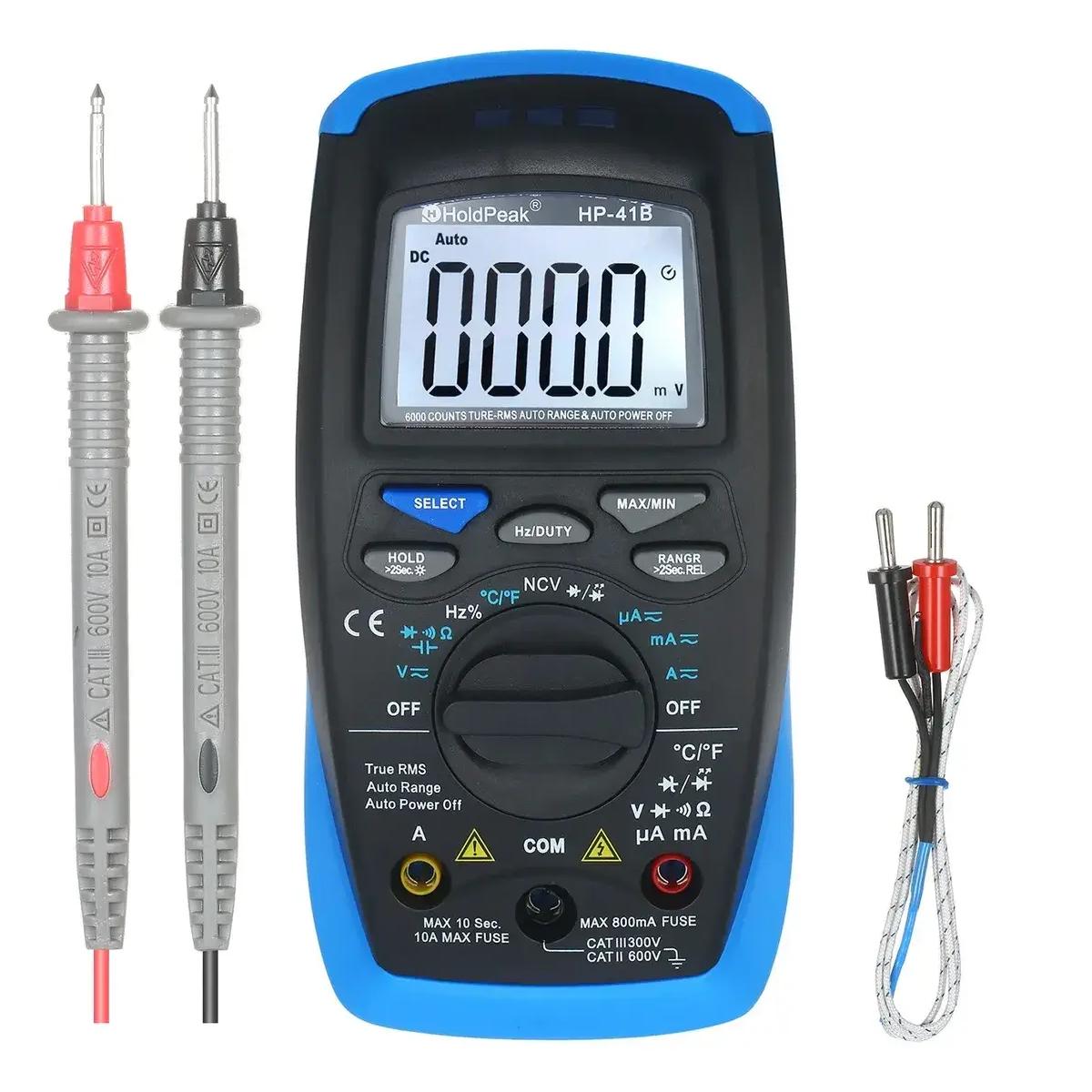 Мультиметр цифровий HoldPeak HP-41B TrueRMS 6000 відліків 600 В 10А AC/DC 60 МОм 60mF 10MHz NCV