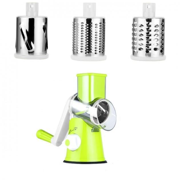 Овощерезка Tabletop Drum Grater Kitchen Master 3 насадки Зелено-белый - фото 1