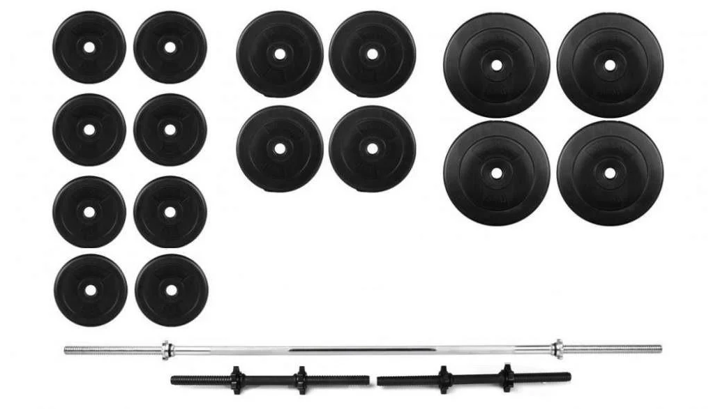 Штанга и гантели набор 90 кг прямой гриф 180 см Ø28 мм гантельные 45 см Ø30 мм (320.000.015)