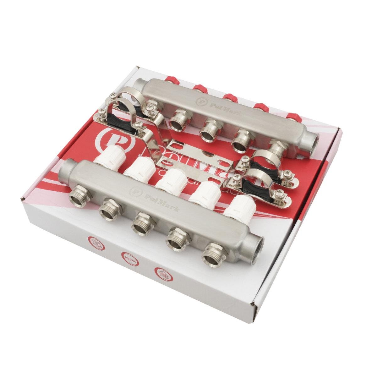 Коллектор Polmark 1x3/4 5 выходов с термоклапанами без евроконусов - фото 3