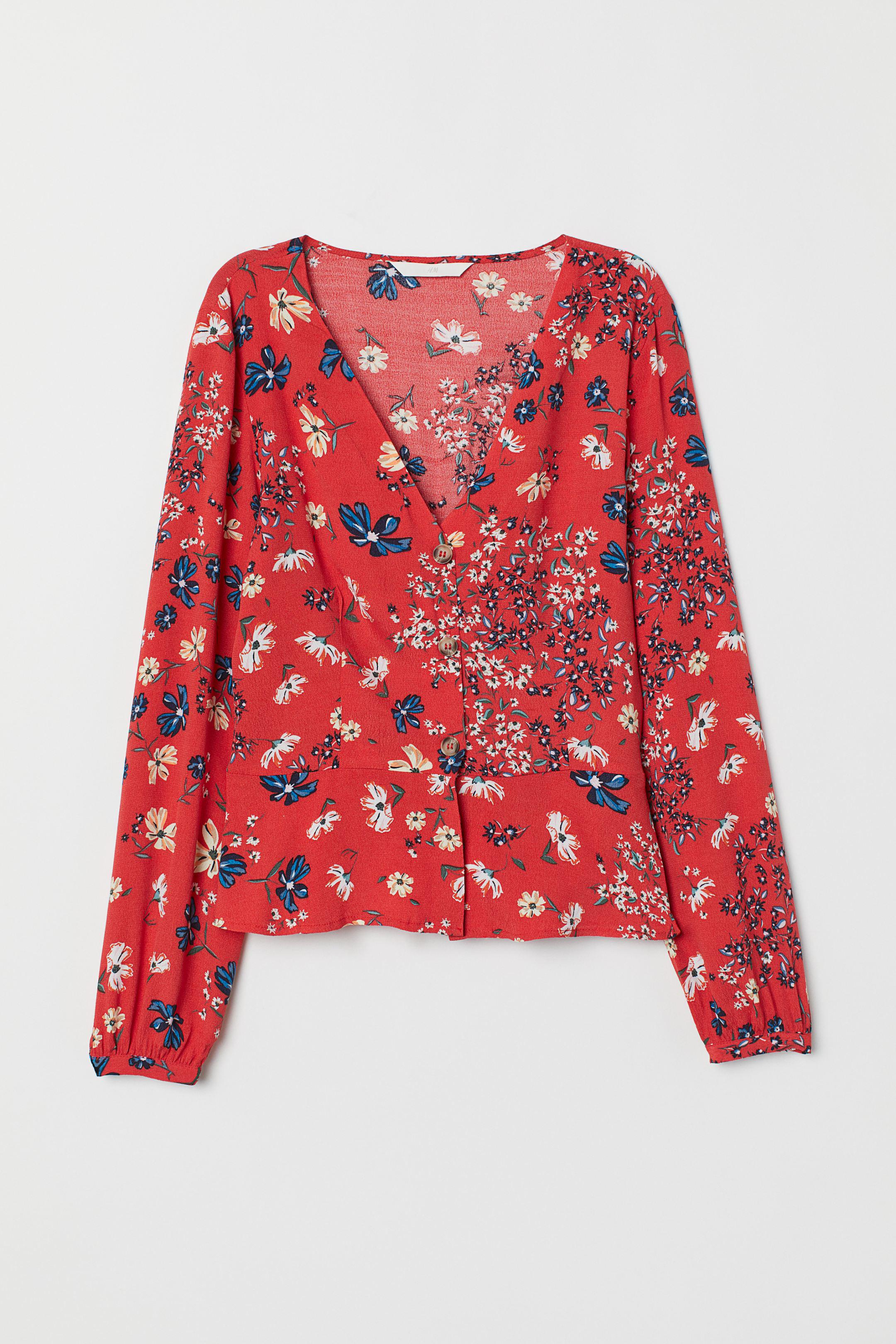 Блуза H&M Цветы р. 34 Красный (7077359)