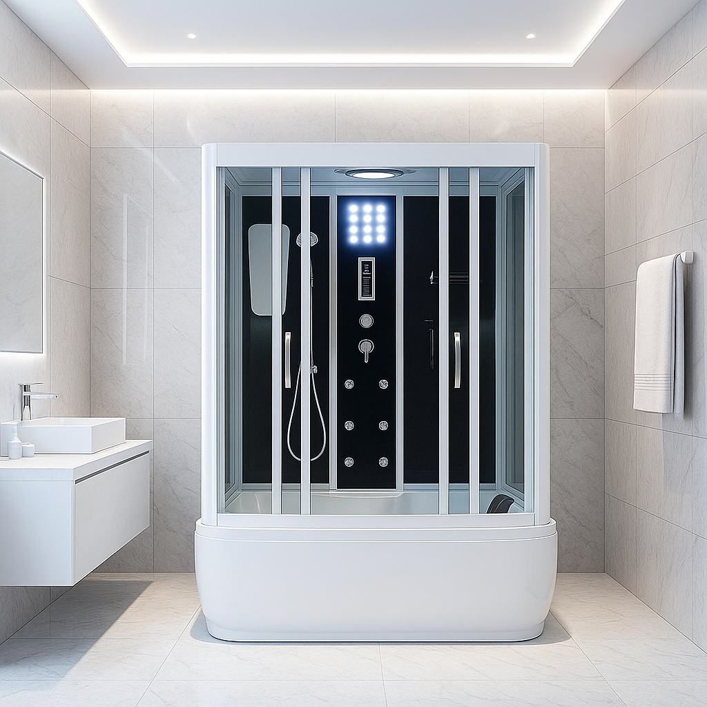 Душевой бокс закрытый KO&PO с гидромассажем и электроникой с ванной тонированное стекло 150х85х215 см Черный (C14908)