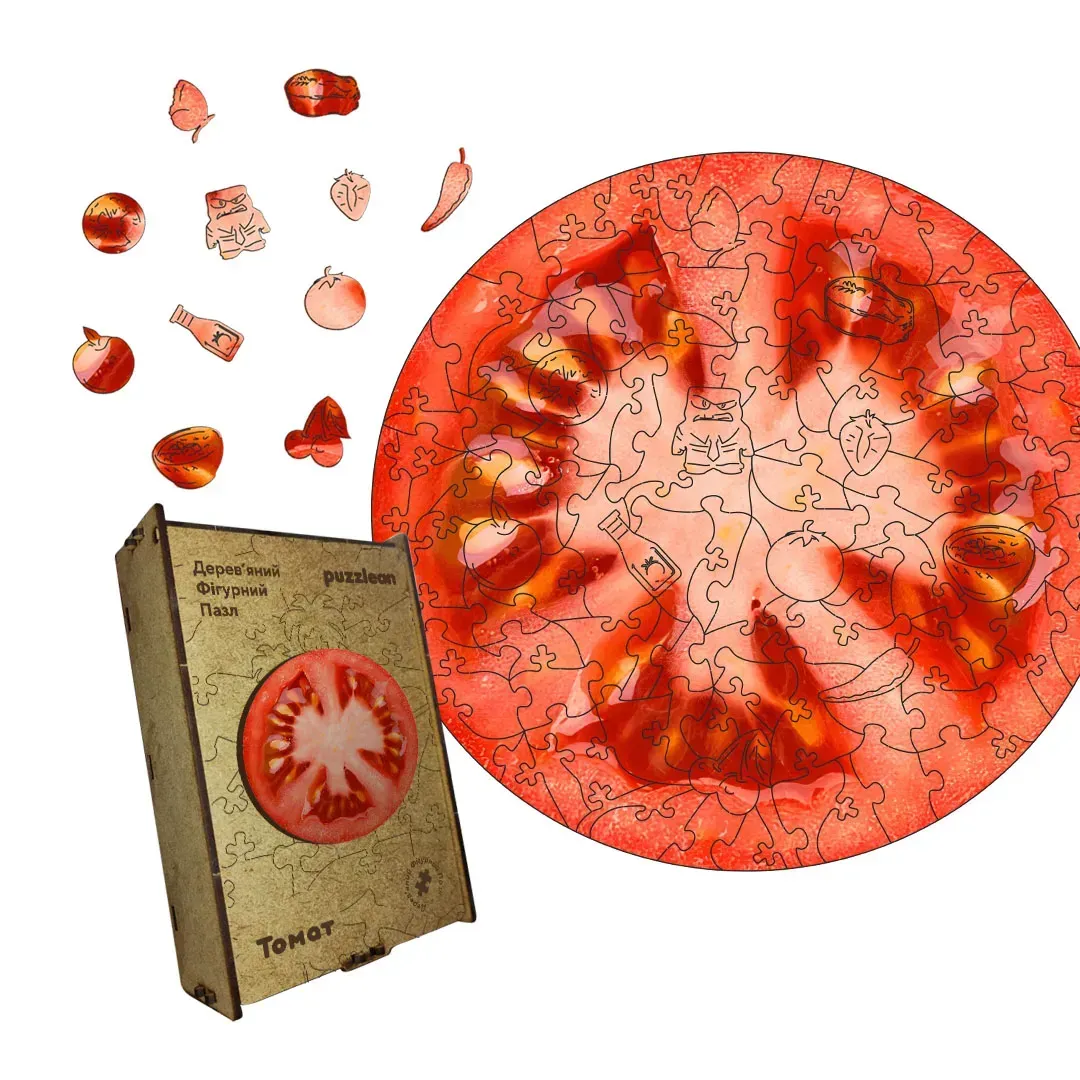 Пазл дерев'яний фігурний Томат А4 в дерев'яній коробці 100 ел. (puzzlean-2034-DER-А4)