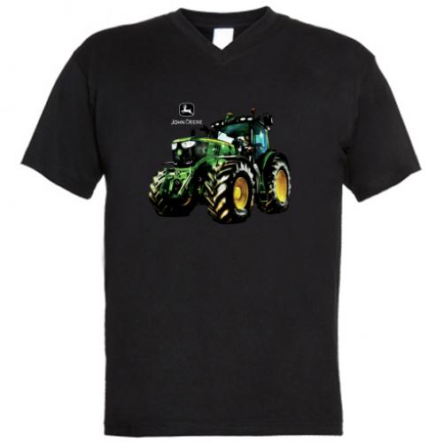 Футболка мужская с V-образным вырезом John Deere Tractor and logo L Черный (11236806-2-169142-L)