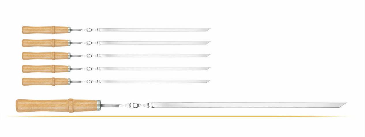 Шампур для мяса рыбы овощей стальной с деревянной ручкой 600x3х10 мм (357 Pri) - фото 4