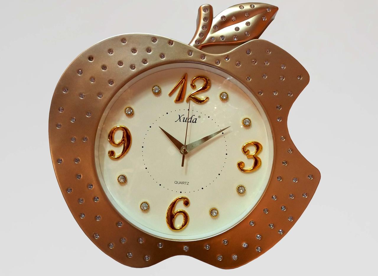 Часы настенные бесшумные Apple OV-0007 41х44 см со стразами Золотистые (2861666829)