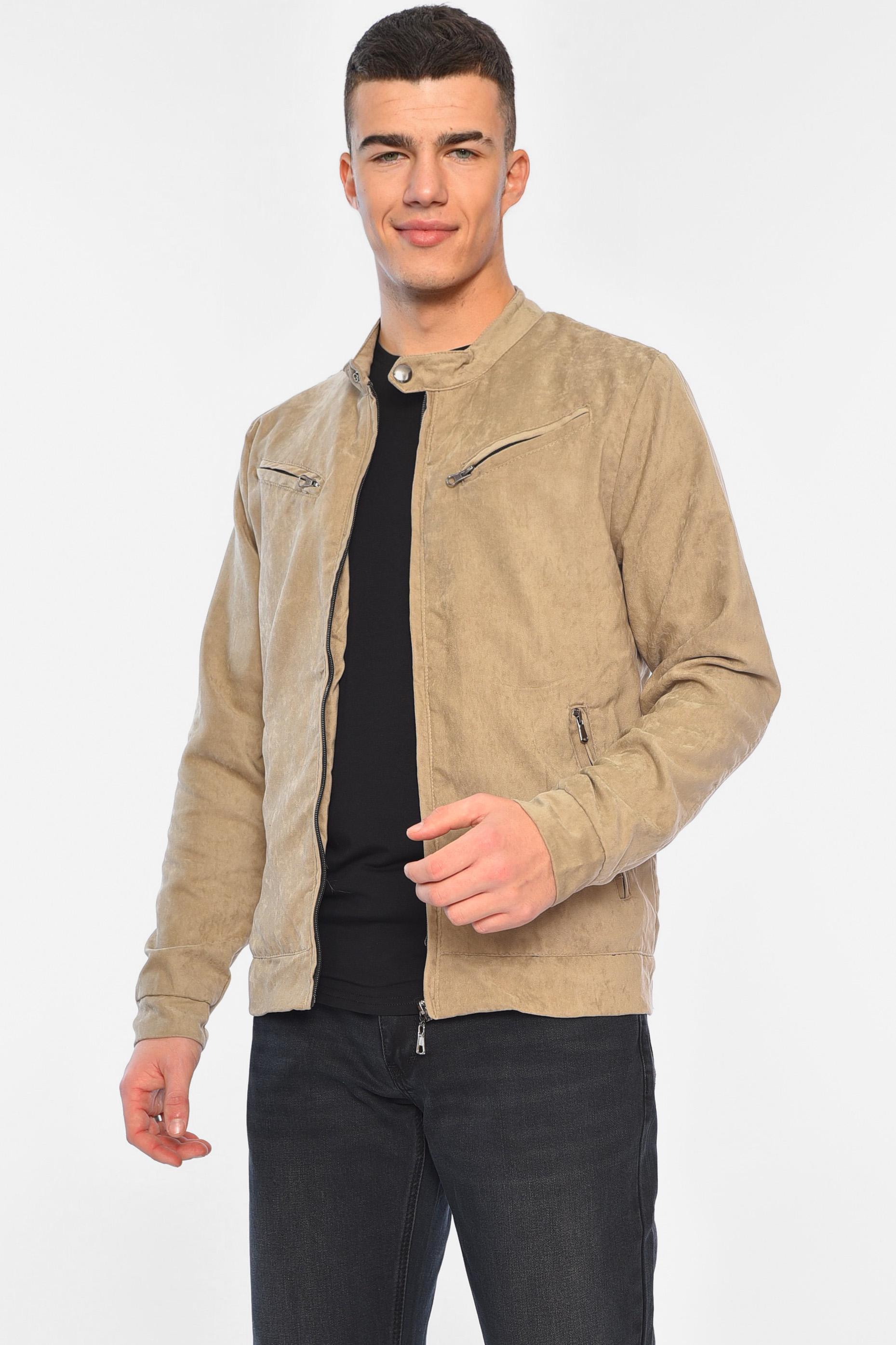 Бомбер чоловічий замшевий M Бежевий (195655) - фото 2 Бомбер чоловічий замшевий M Бежевий (195655) - фото 2