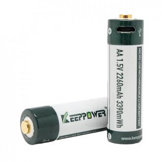 Аккумулятор Keeppower с microUS 2260mAh AA 14500 1,5В Зеленый с белым - фото 4