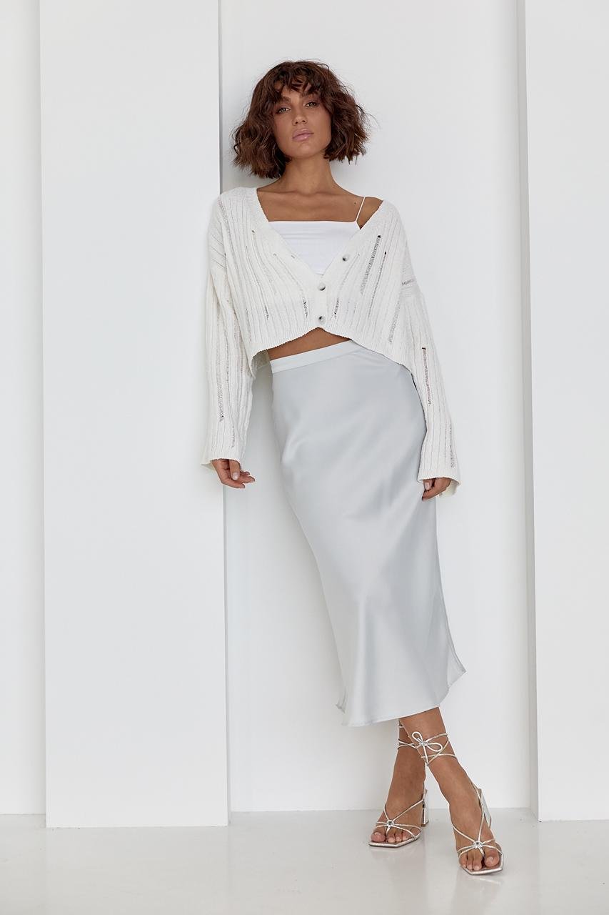 Кардиган укороченный с рваной вязкой L Молочный (11643844) - фото 3 Кардиган укороченный с рваной вязкой L Молочный (11643844) - фото 3
