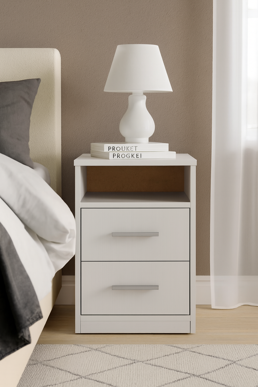 Тумба приліжкова Kompanit ПКТ-2 2 шухляди і ніша 38х38х57 см Німфея альба (31517804)