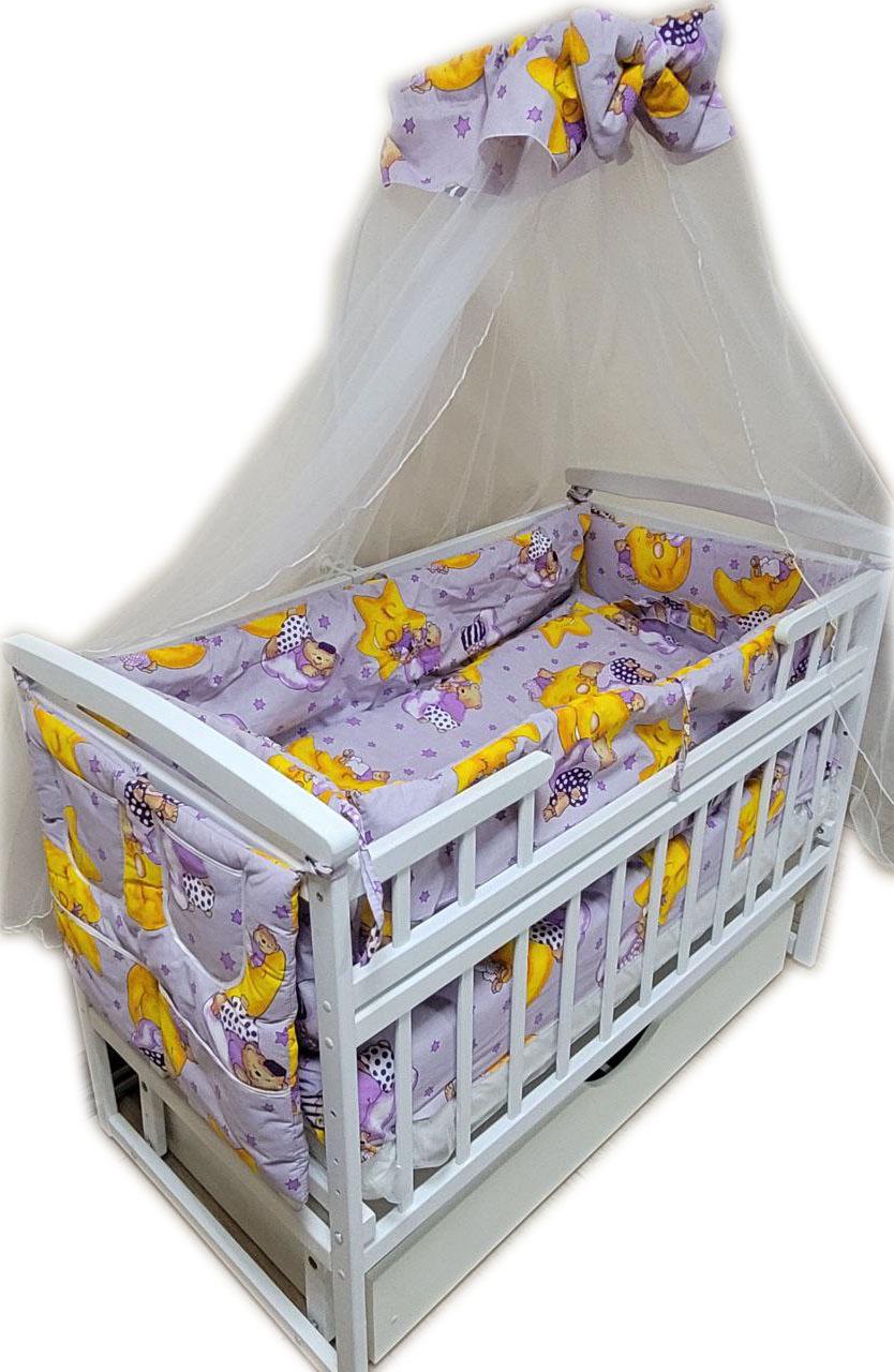 Набор постельного белья Мишки/Звезды в детскую кроватку 9 эл. Фиолетовый Набор постельного белья Мишки/Звезды в детскую кроватку 9 эл. Фиолетовый