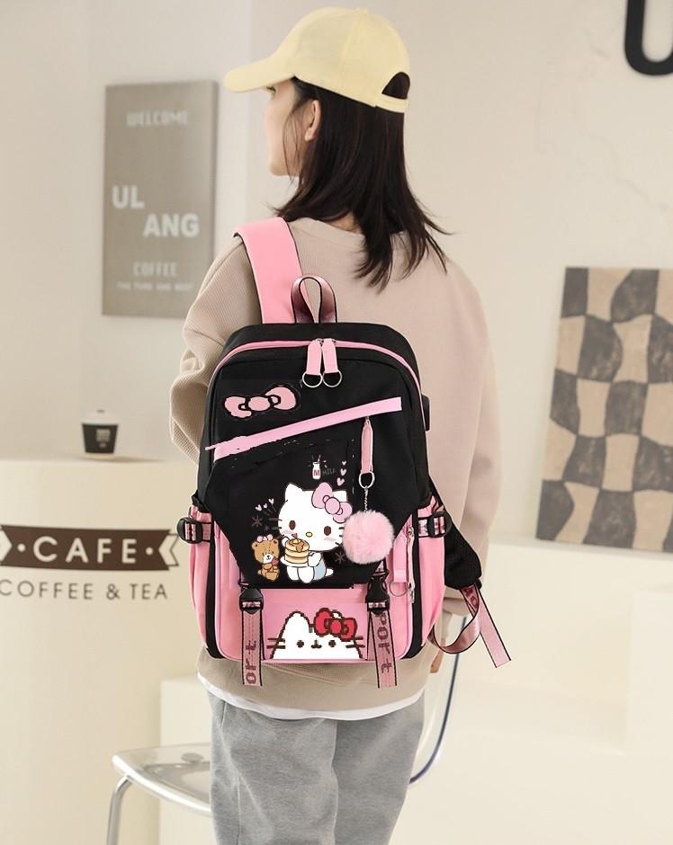 Шкільний підлітковий рюкзак з USB і хутряним помпоном для дівчинки Kitty (1913459260) - фото 11 Шкільний підлітковий рюкзак з USB і хутряним помпоном для дівчинки Kitty (1913459260) - фото 11