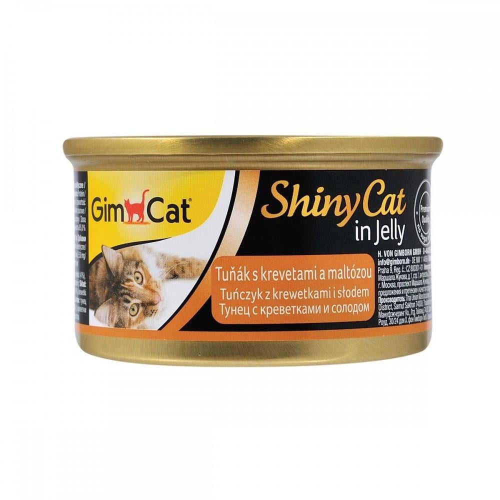 Корм влажный GimCat Shiny Cat для кошек с тунцом креветками и мальтом в желе 70 г (34806852)
